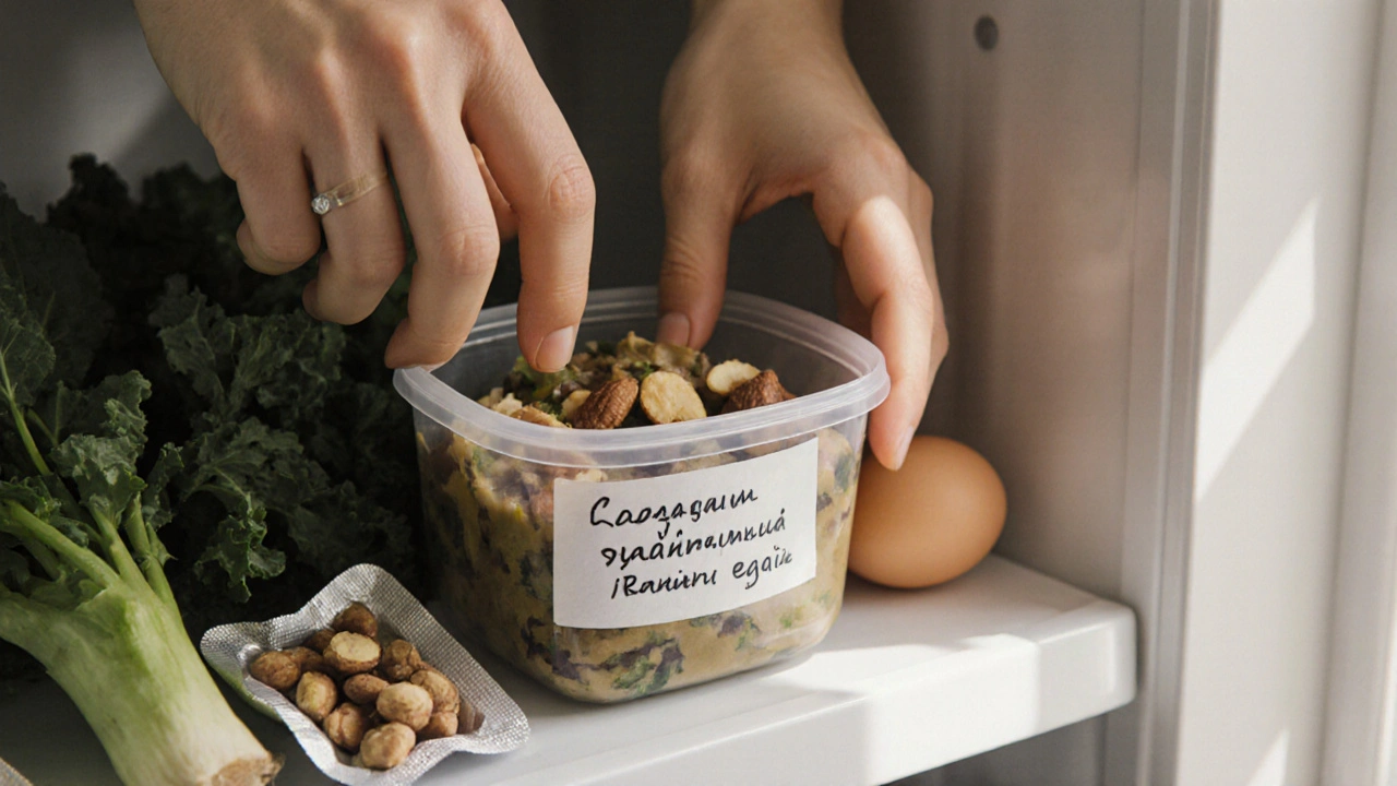 Ръце слагат подготвени нощни закуски в хладилника