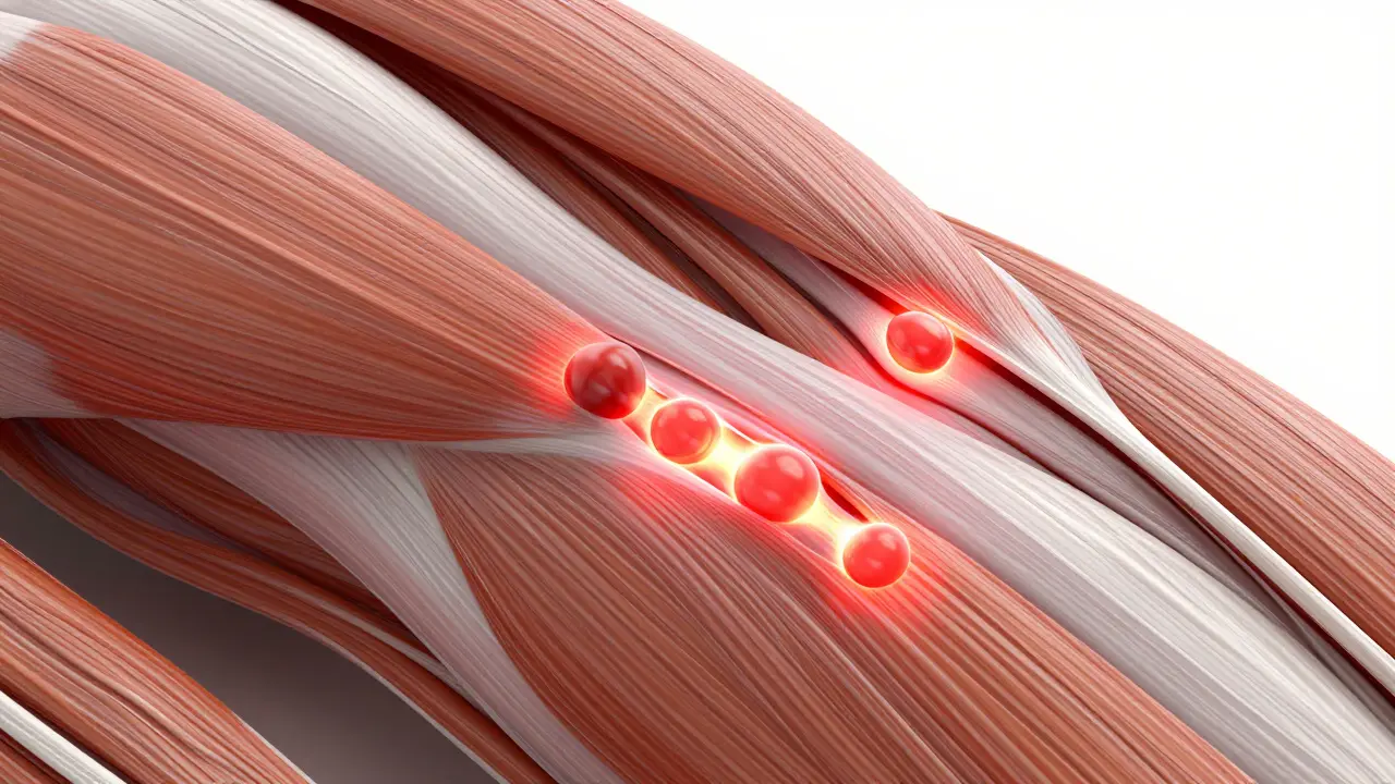 Анатомична илюстрация на мускулни влакна и тригерни точки