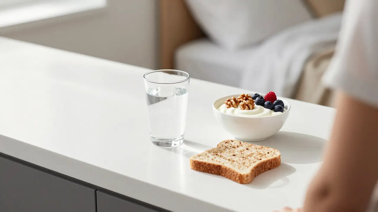 Здравословна закуска с вода, кисело мляко и ядки на слънчева кухня